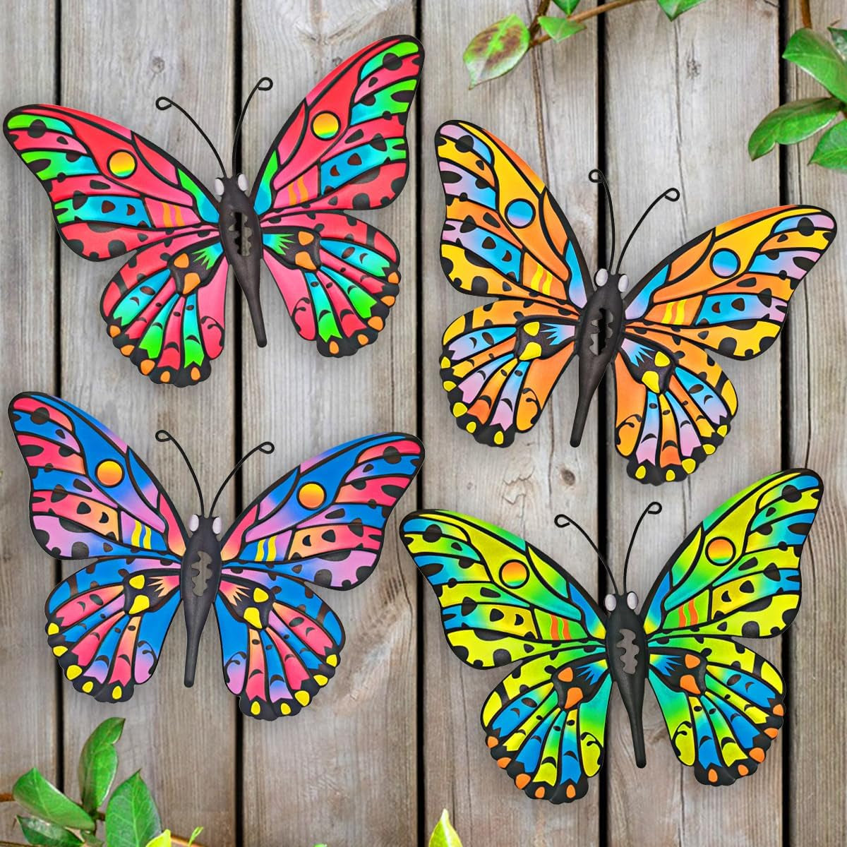 Metal Butterfly Wall Decor - 9.6" Outdoor Fence Wall Art Decor, Hanging Decoration for Garden Yard Living Room Bedroom Patio Balcony(4 Pack)