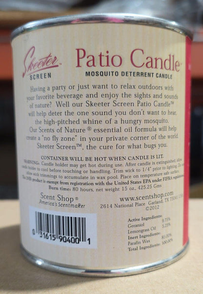Skeeter Screen 15Oz Patio Candle – All Natural Insect Repellent | 80 Hour Burn Time - Clean-Burning Essential Oil Formula – Lead-Free Wick – Fresh Outdoor Scent for Patios, Decks, Balconies