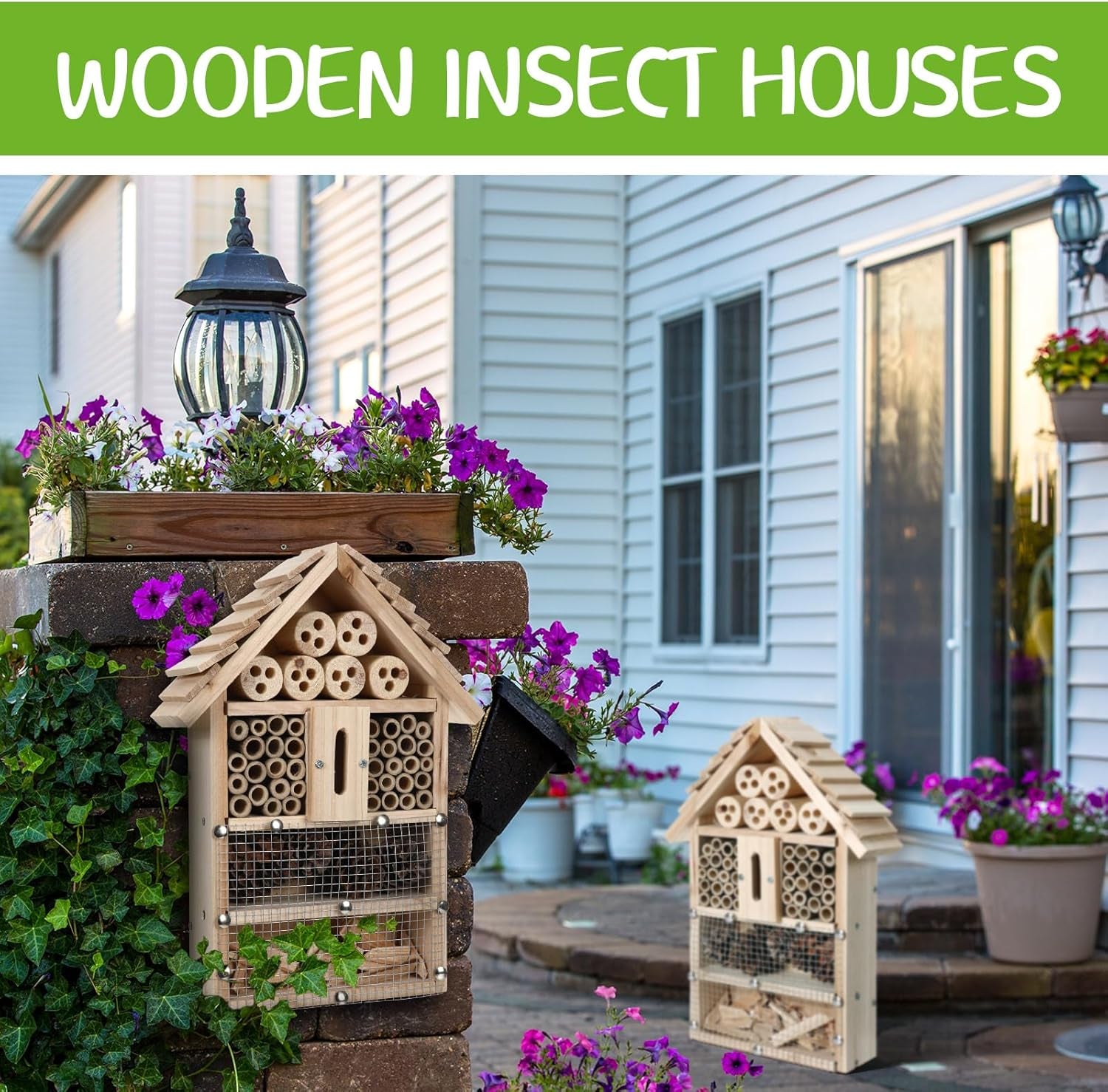 2 Set DIY Wooden Insect Hotel Kit Mason Bee House Bug Hotel Wood Craft for Building Bee, Butterfly Hous DIY Insect Hotels Nesting Habitat Shelters for Beneficial, 13.6 X 10.8 X 2.8 Inch(A)