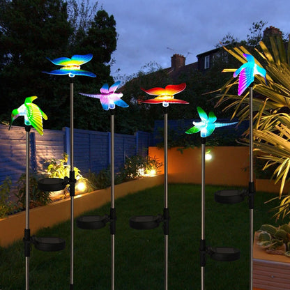 6 Pack Solar Garden Stake Lights Outdoor, Yard Figurine Stake Light, Flower Hummingbird Dragonfly Butterfly for Patio Yard Pathway Decoration (Garden)