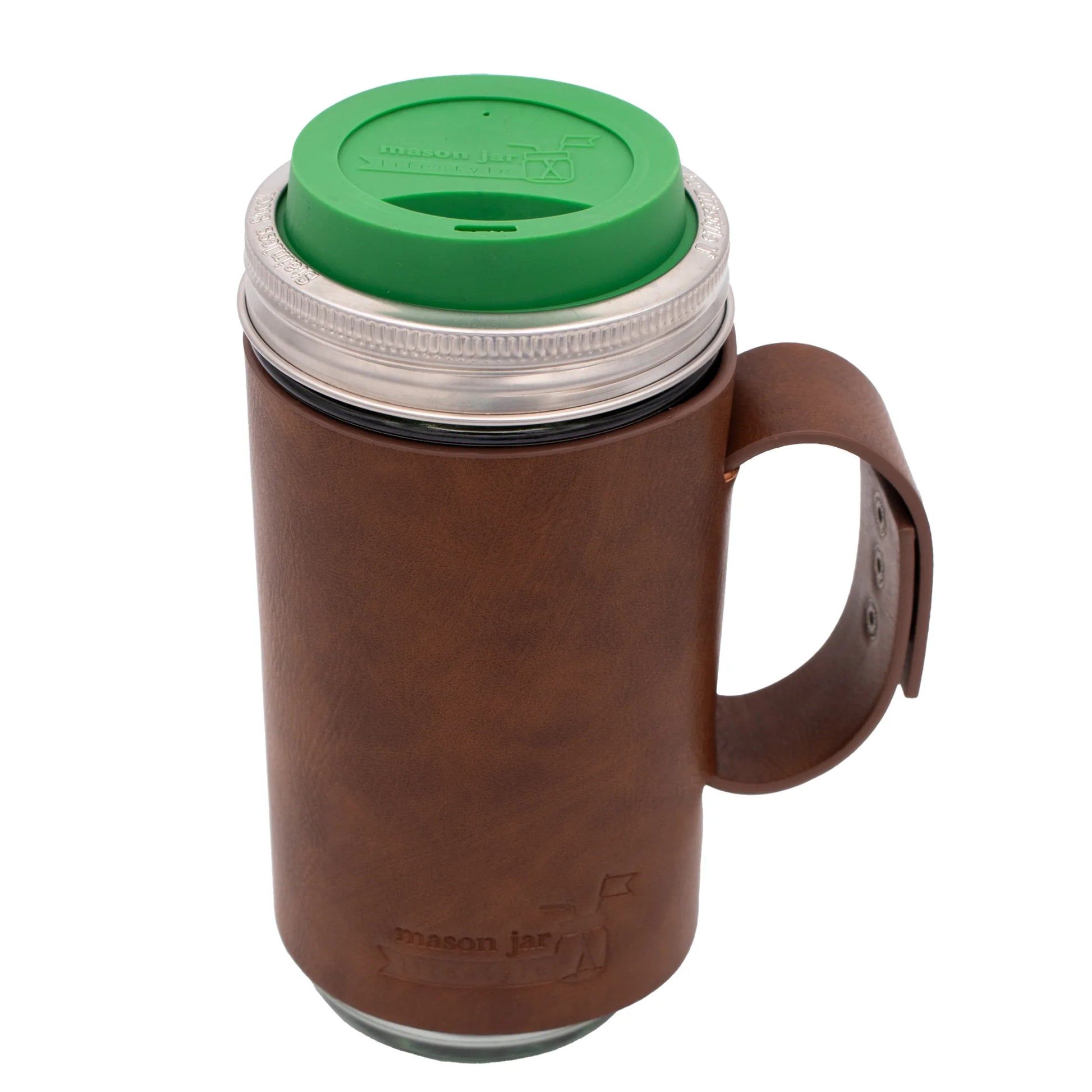 Mason Jar Lifestyle 24Oz Pint & Half Glass Water Bottle Travel Tumbler with Faux Leather Sleeve & Drinking Lid