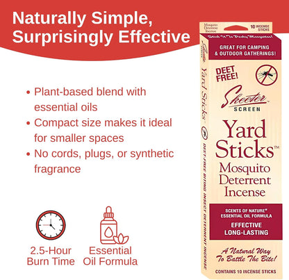Skeeter Screen All Natural Incense Stick - Travel Size (10 Sticks) | Deet Free, Effective, Long Lasting - Essential Oils - Long Lasting Travel Size - 10 Sticks