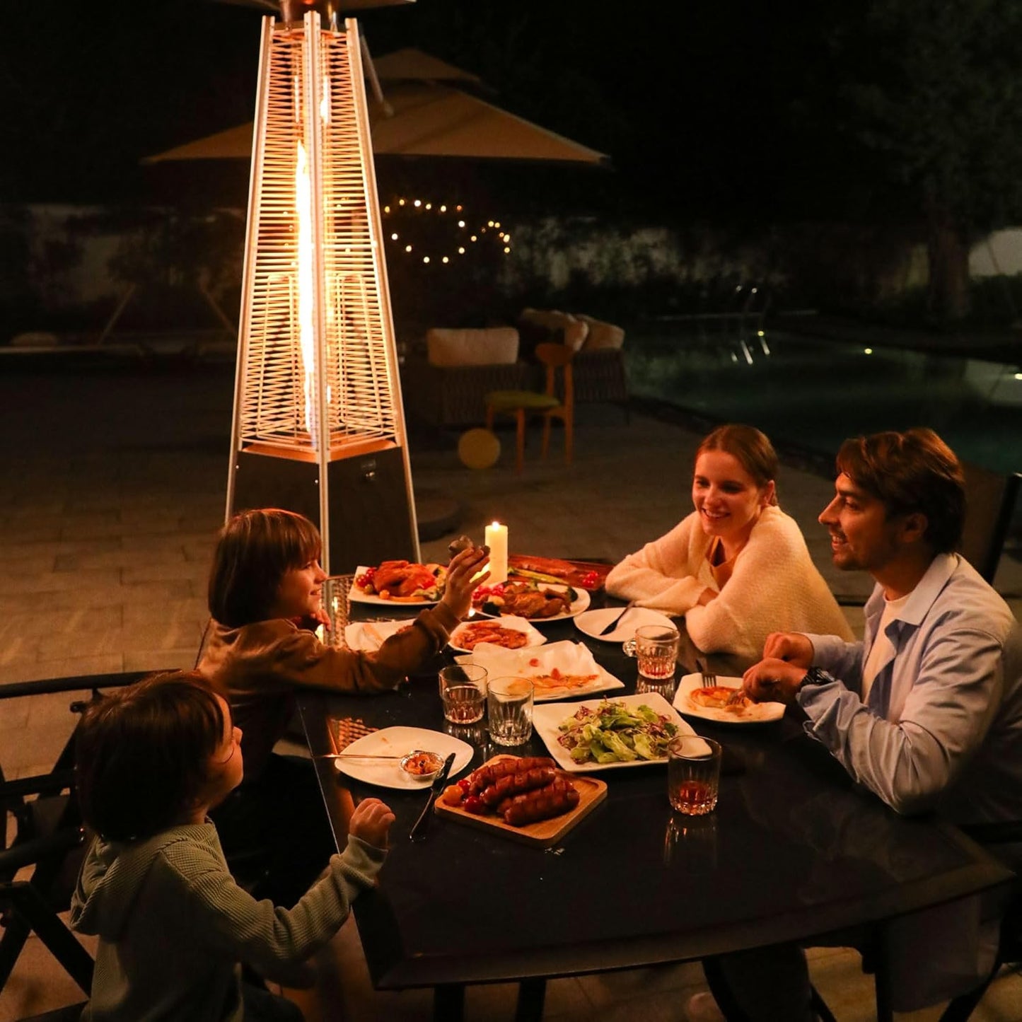 EAST OAK Pyramid Patio Heater, 48,000 BTU Outdoor Patio Heater, Quartz Glass Tube Propane Heater for Commercial & Residential, Triple Protection System, with Wheels, 2024 Upgrade, Bronze