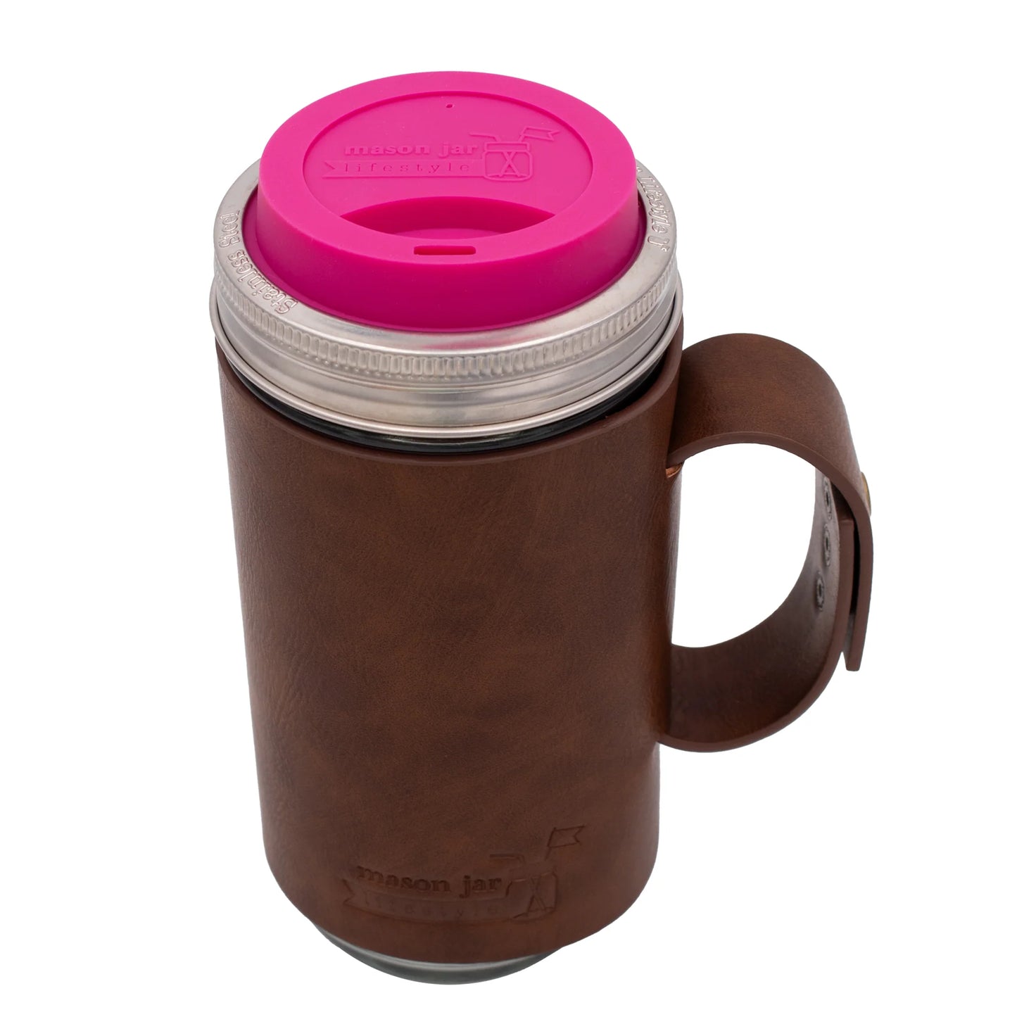Mason Jar Lifestyle 24Oz Pint & Half Glass Water Bottle Travel Tumbler with Faux Leather Sleeve & Drinking Lid