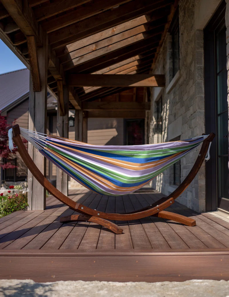 Vivere Holyoke Double Hammock with Solid Pine Arc Stand- Available in Sunbrella or Cotton
