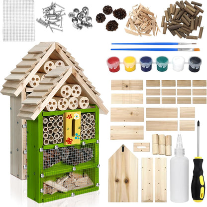 2 Set DIY Wooden Insect Hotel Kit Mason Bee House Bug Hotel Wood Craft for Building Bee, Butterfly Hous DIY Insect Hotels Nesting Habitat Shelters for Beneficial, 13.6 X 10.8 X 2.8 Inch(A)