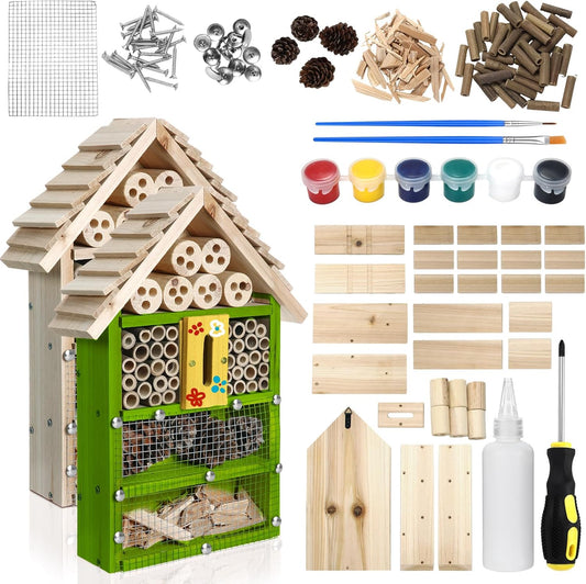 2 Set DIY Wooden Insect Hotel Kit Mason Bee House Bug Hotel Wood Craft for Building Bee, Butterfly Hous DIY Insect Hotels Nesting Habitat Shelters for Beneficial, 13.6 X 10.8 X 2.8 Inch(A)
