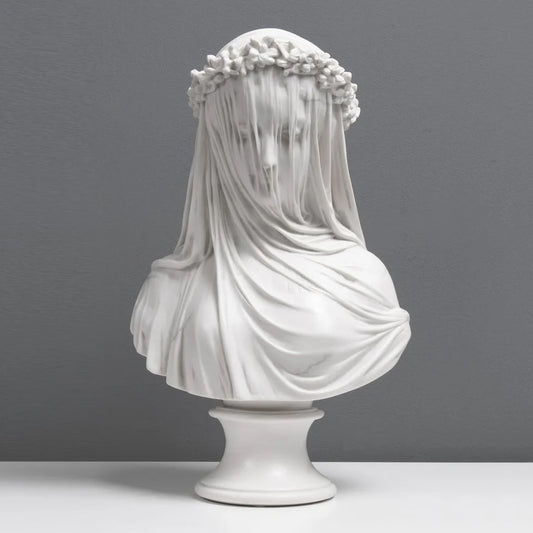 The Veiled Maiden Bust Statue (The Bride) - Veined & Polished