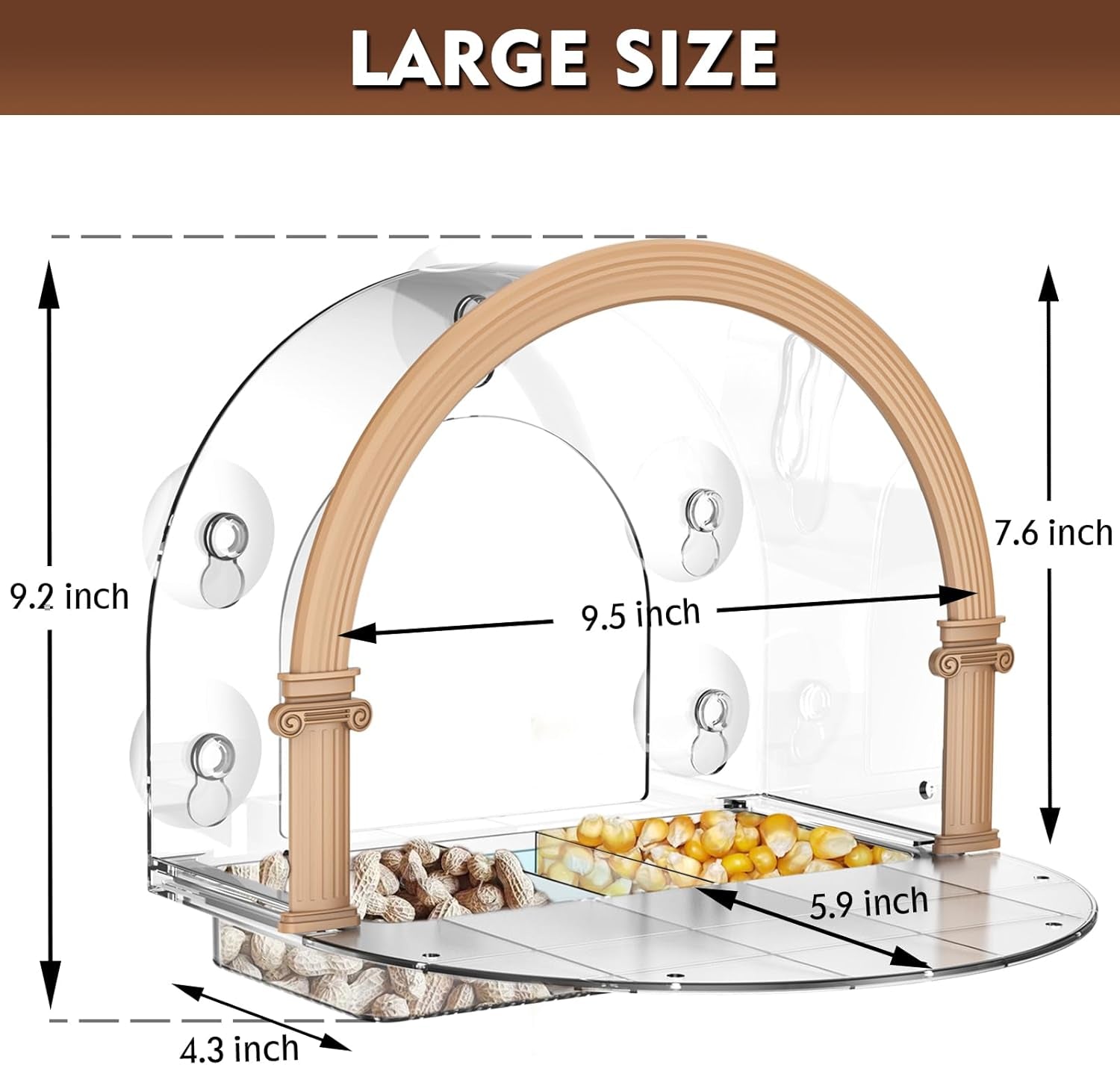 Window Squirrel Feeder, Large Squirrel Feeder for Outside,Funny Squirrel House with 5 Suction Cups，Plastic Squirrel Feeder Which Easy to Install,No Assembly Required