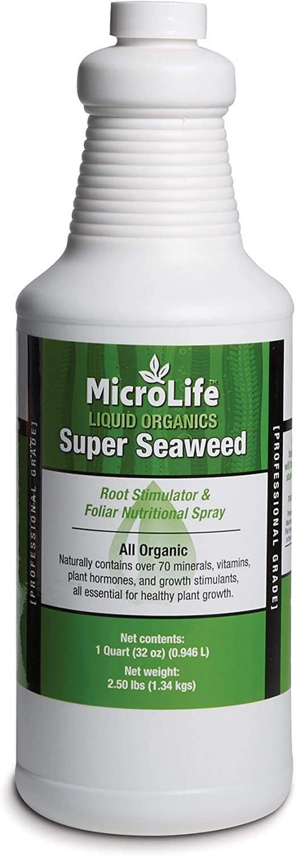 Microlife Super Seaweed Professional Grade Organic Liquid Concentrate Root Stimulator & Foliar Nutritional Spray for All Plants, 1 Quart