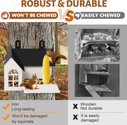 Squirrel Feeder for Hanging outside Tree，Mini Chipmunk Outdoors Squirrel Picnic Bench Feeders Table，Funny Metal House Boxes，Stronger than Wooden Structure