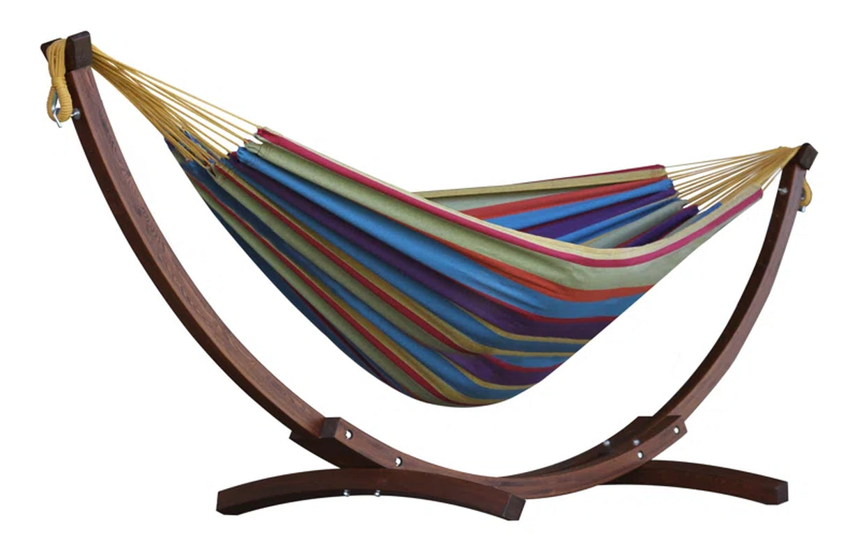 Vivere Holyoke Double Hammock with Solid Pine Arc Stand- Available in Sunbrella or Cotton