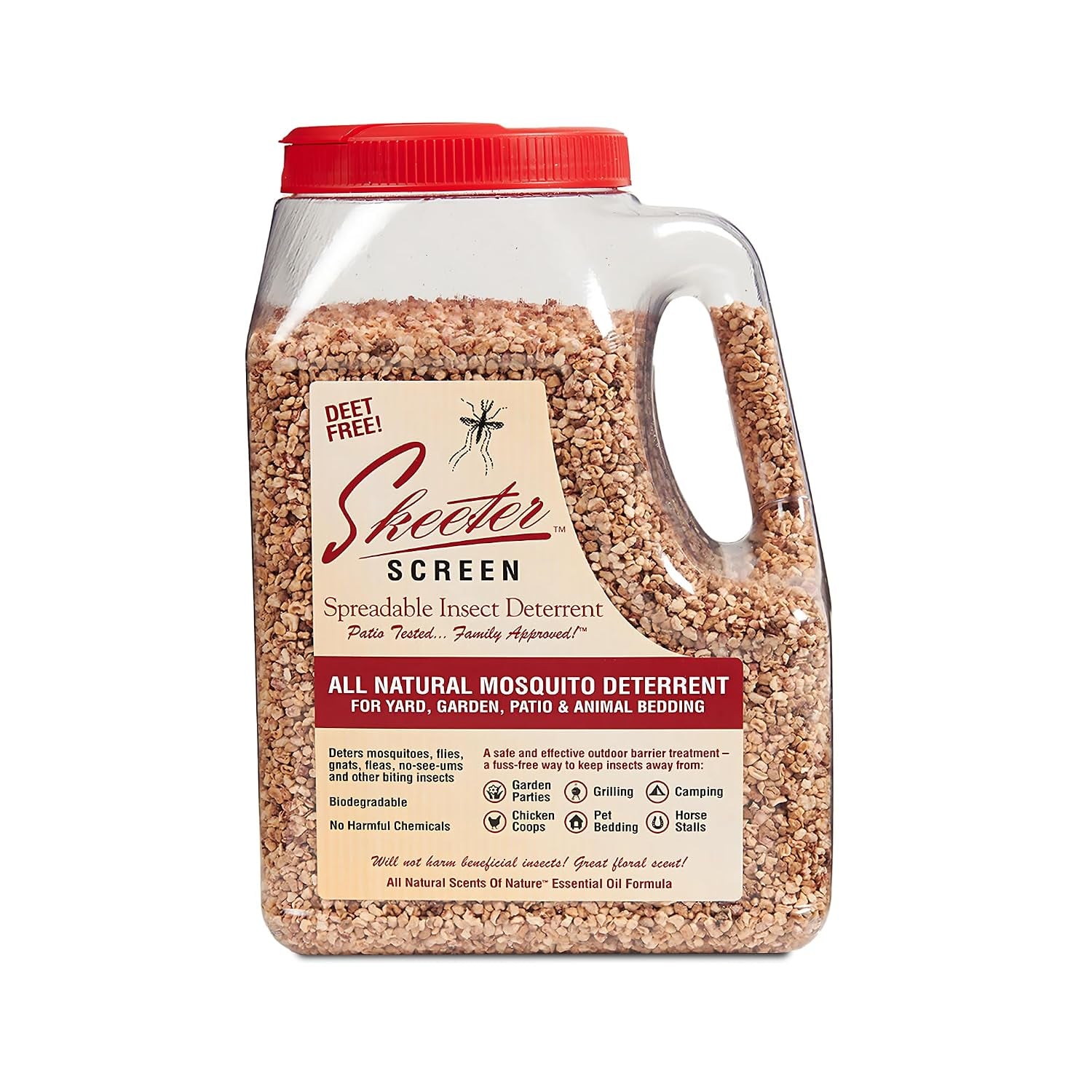 Skeeter Screen Spreadable Outdoor Deterrent – 64 Oz Granules | Deet-Free, Biodegradable – Essential Oil Barrier Formula – for Patios, Gardens, Animal Areas & Outdoor Use