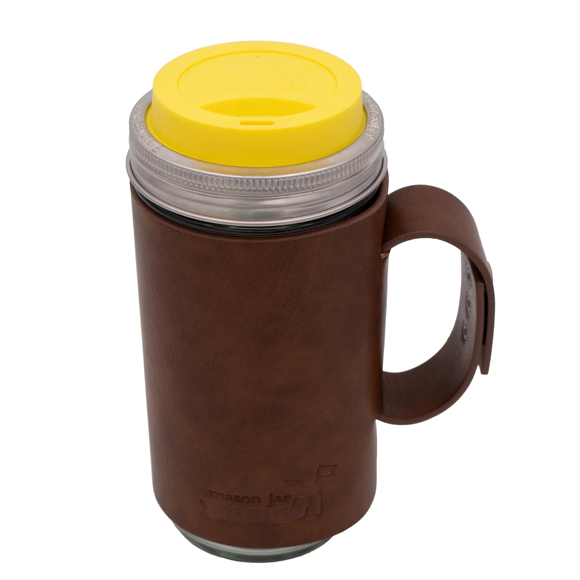 Mason Jar Lifestyle 24Oz Pint & Half Glass Water Bottle Travel Tumbler with Faux Leather Sleeve & Drinking Lid