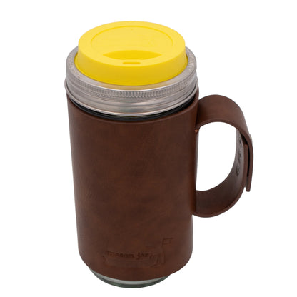 Mason Jar Lifestyle 24Oz Pint & Half Glass Water Bottle Travel Tumbler with Faux Leather Sleeve & Drinking Lid