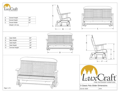 Classic Highback 5' Glider with Flip down Center Console
