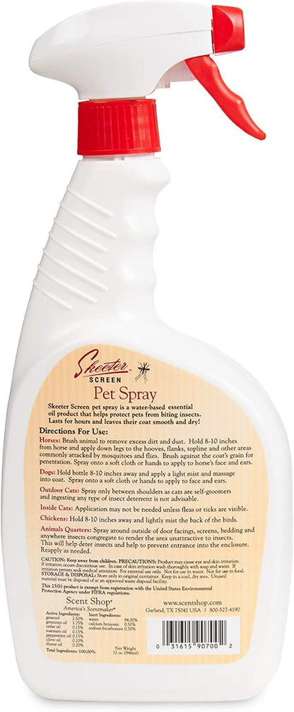 Skeeter Screen Insect Deterrent Spray for Pets & Farm Animals - 32 Fl Oz | Deet Free, Effective, Long Lasting - Deters Gnats, Chiggers, Flies, Fleas & Ticks - Stalls, Bedding, Chicken Coops