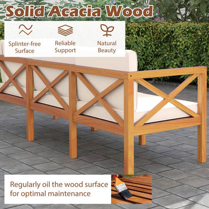 6 Pcs Acacia Wood Patio Furniture Set with Cushions and Coffee Table for Garden