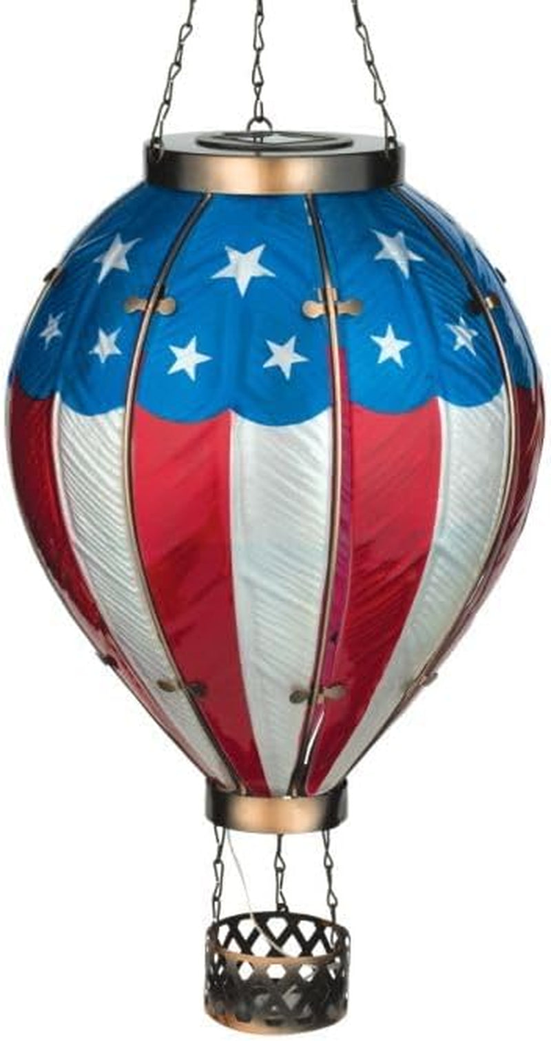 Hot Air Balloon Solar Lantern – Hanging Solar-Powered LED Lights, Waterproof Portable Decorative Outdoor Lamp Made of Metal & Glass for Garden, Patios & Pathway – Americana (X-Large)