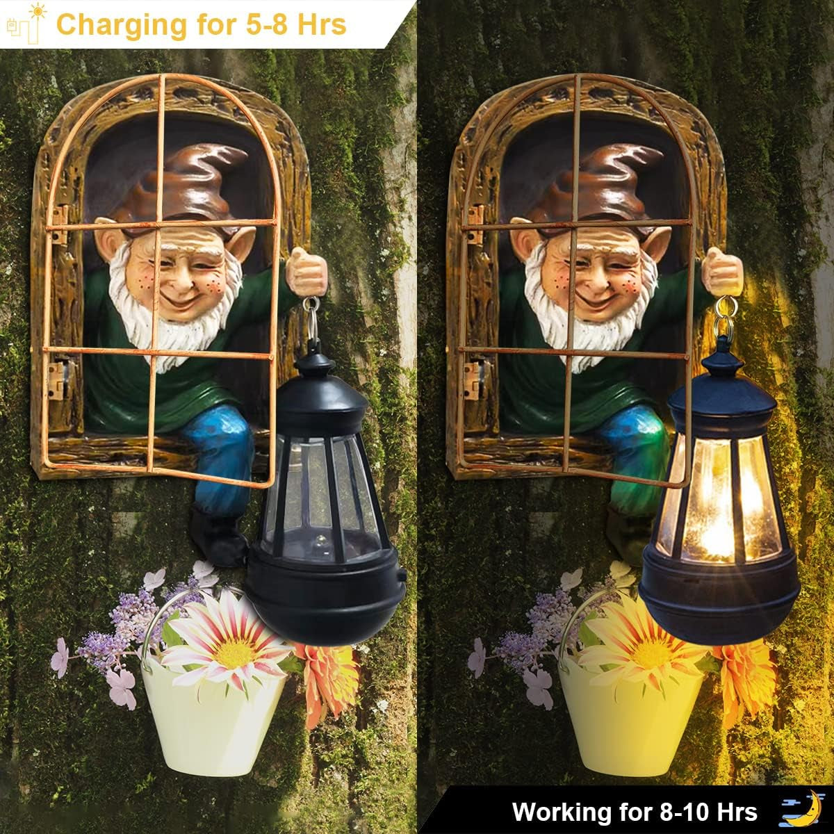 Whimsical Fairy Garden Gnomes with Solar Lights-10 Elf Out the Door Tree Hugger Garden Statues-Outdoor&Yard Decor-Tree Face Sculpture,Ideal Gnomes Gifts - Yard Art for Patio,Fence,Wall