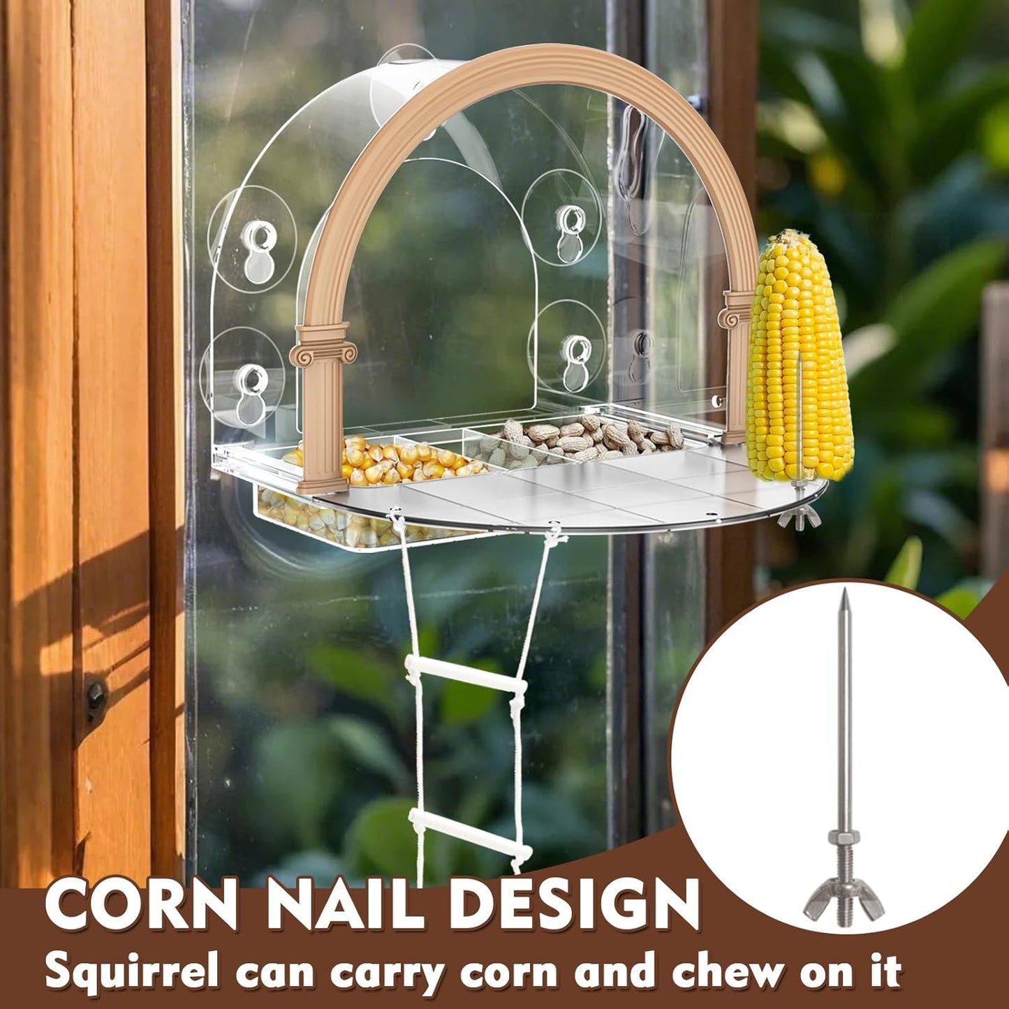 Window Squirrel Feeder, Large Squirrel Feeder for Outside,Funny Squirrel House with 5 Suction Cups，Plastic Squirrel Feeder Which Easy to Install,No Assembly Required