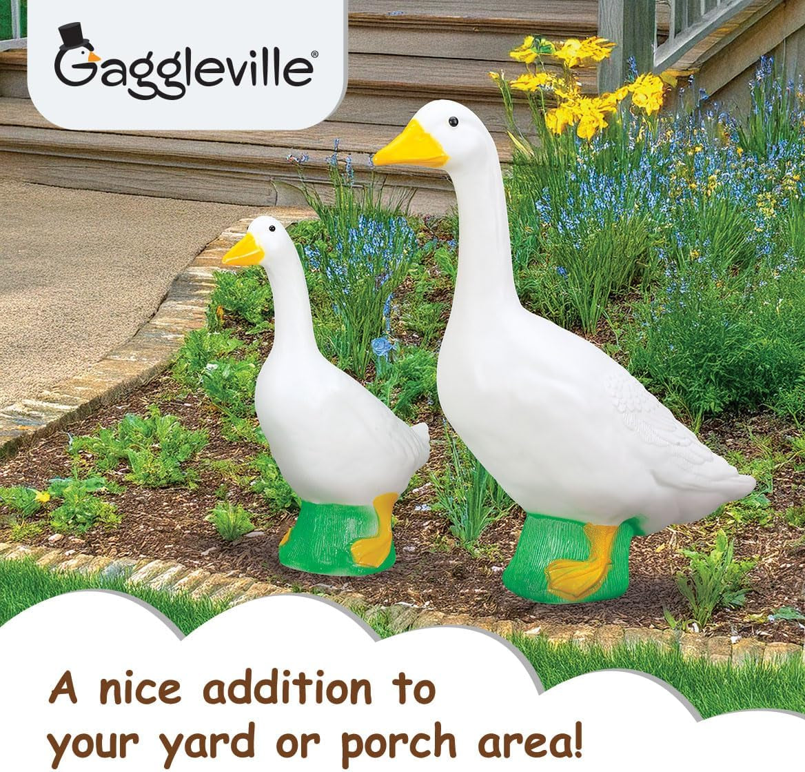 Gaggleville Porch Goose Bundle Goose and Baby Statue – Charming Outdoor Decorative Figurine for Garden, Patio, or Entryway Accent