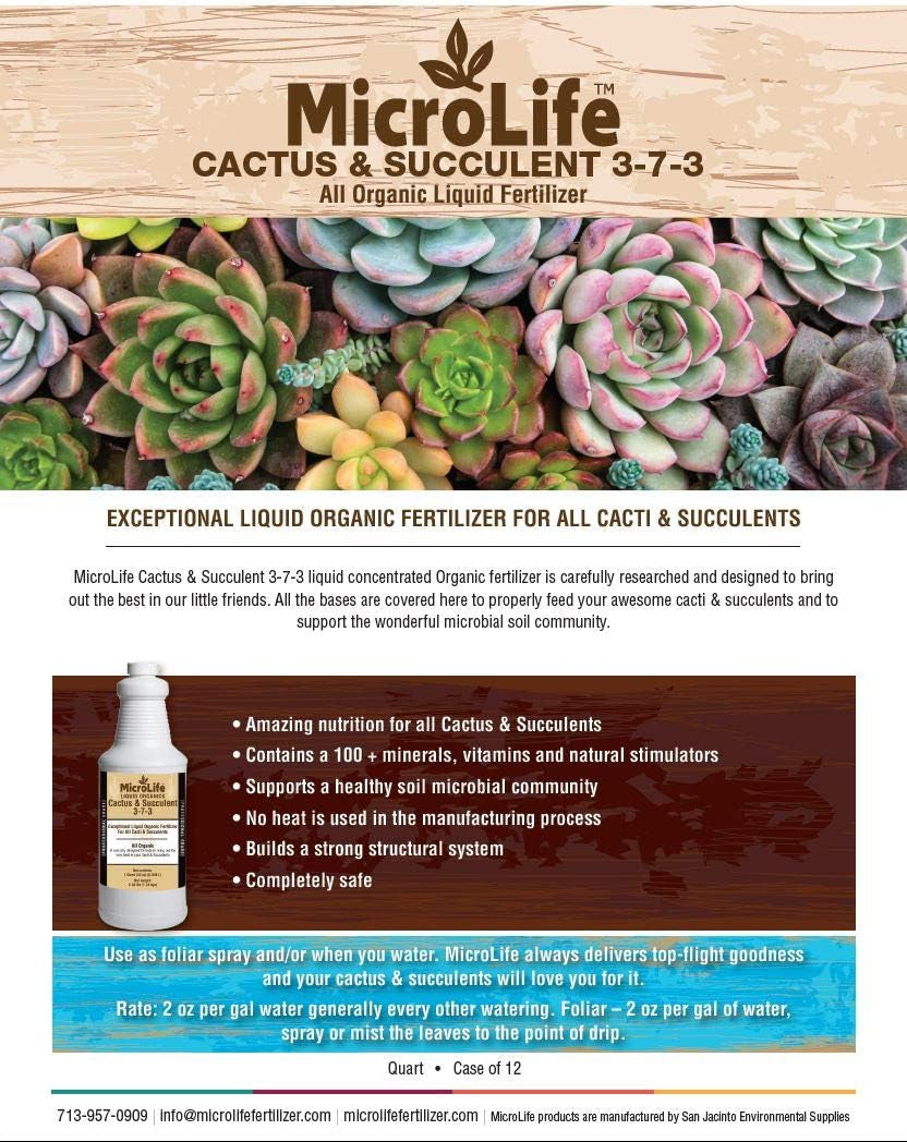 Microlife Cactus & Succulent (3-7-3) Professional Grade Organic Liquid Fertilizer Concentrate, 1 Quart
