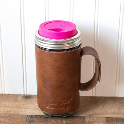 Mason Jar Lifestyle 24Oz Pint & Half Glass Water Bottle Travel Tumbler with Faux Leather Sleeve & Drinking Lid
