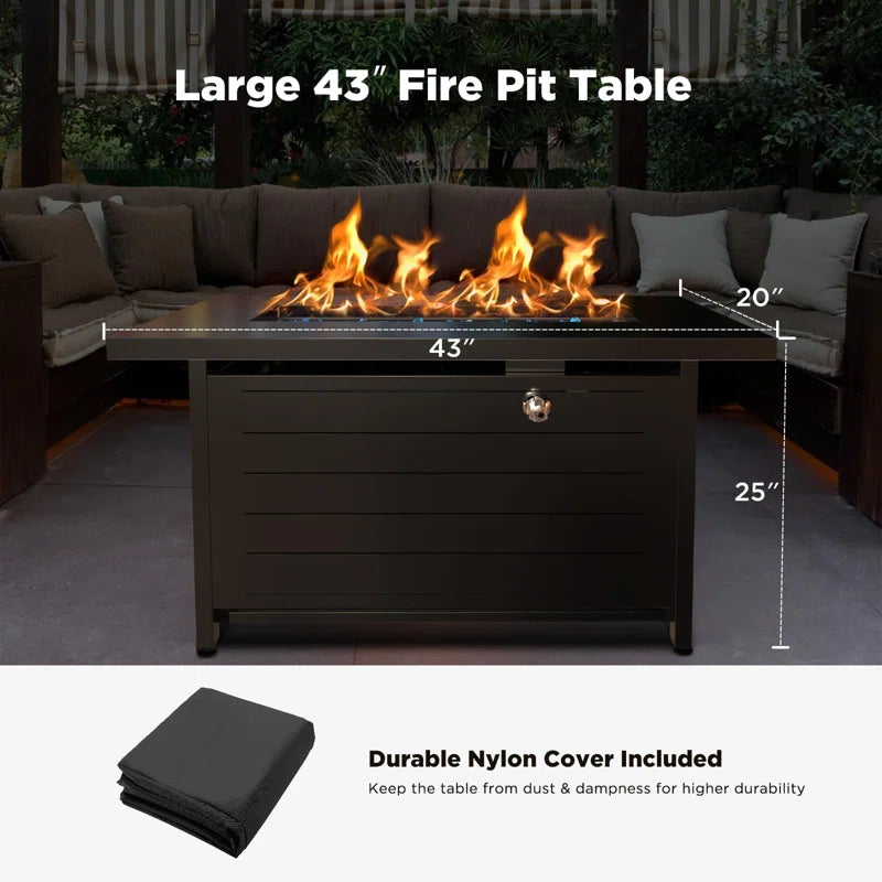 Laurean 25" H X 43" W Propane Fire Table Outdoor Fire Pit with Lid