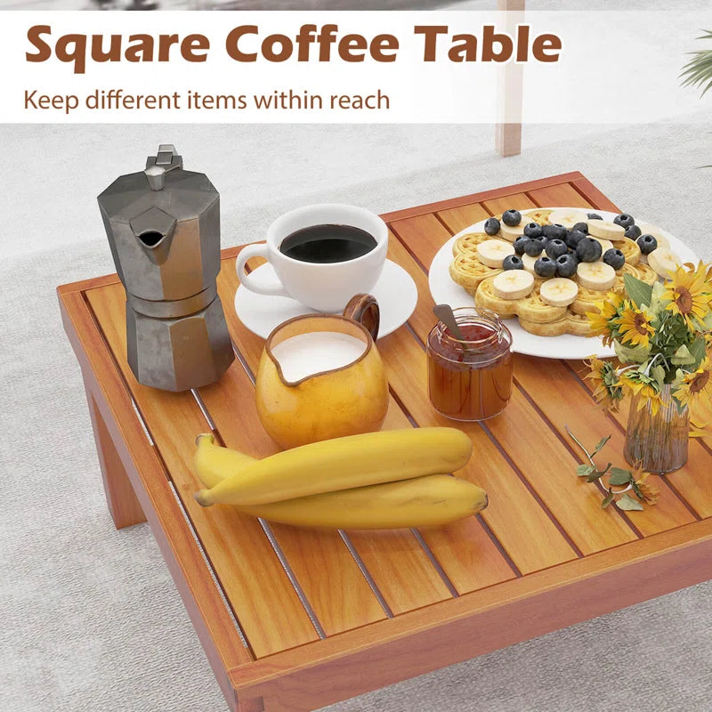 6 Pcs Acacia Wood Patio Furniture Set with Cushions and Coffee Table for Garden