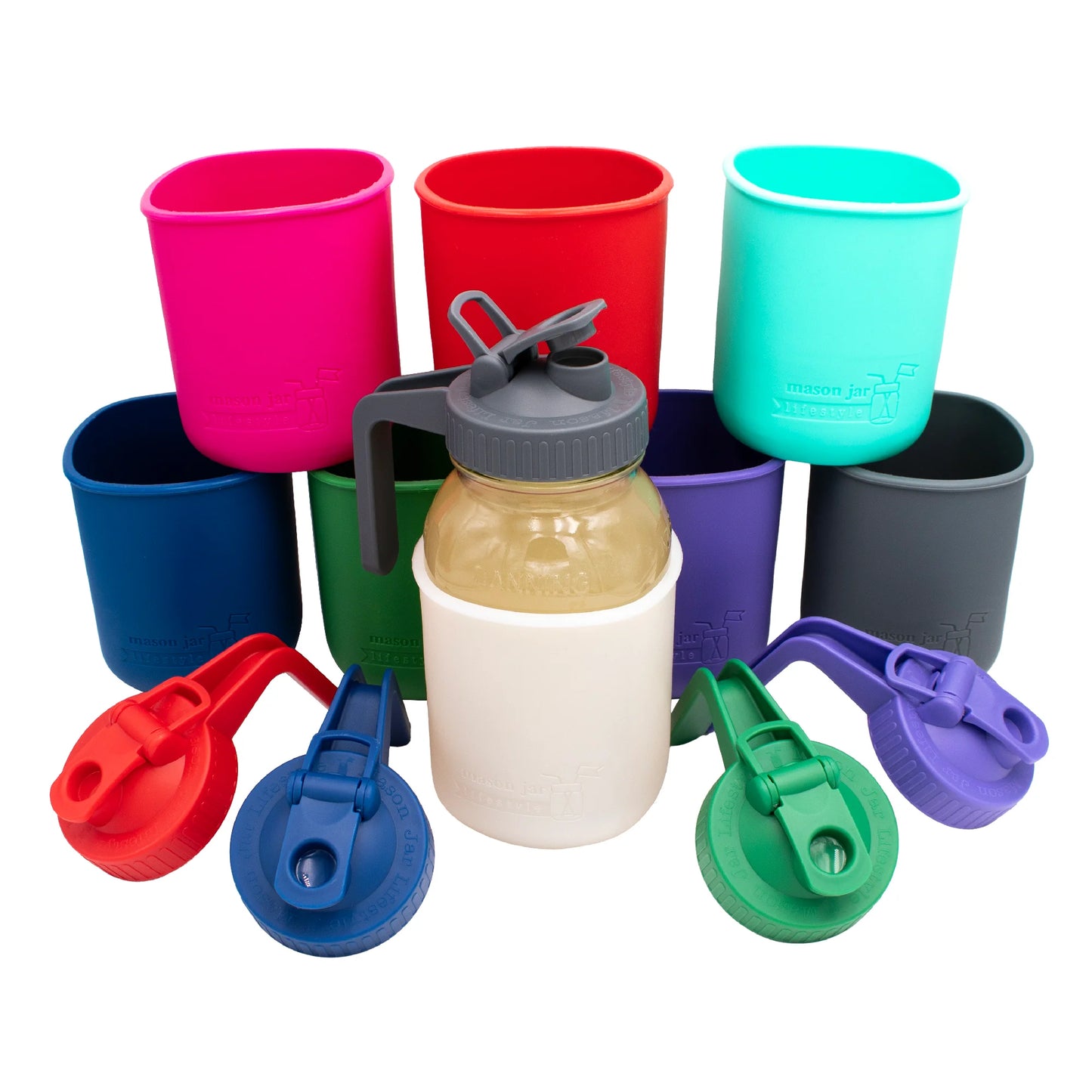 Mason Jar Lifestyle 32Oz Quart Glass Pitcher Set with Silicone Sleeve