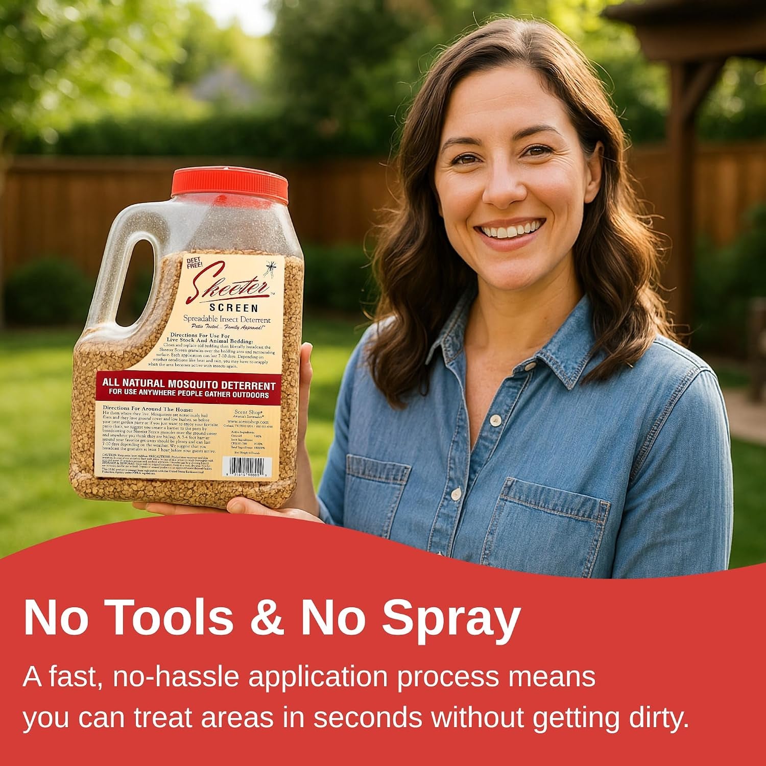 Skeeter Screen Spreadable Outdoor Deterrent – 64 Oz Granules | Deet-Free, Biodegradable – Essential Oil Barrier Formula – for Patios, Gardens, Animal Areas & Outdoor Use