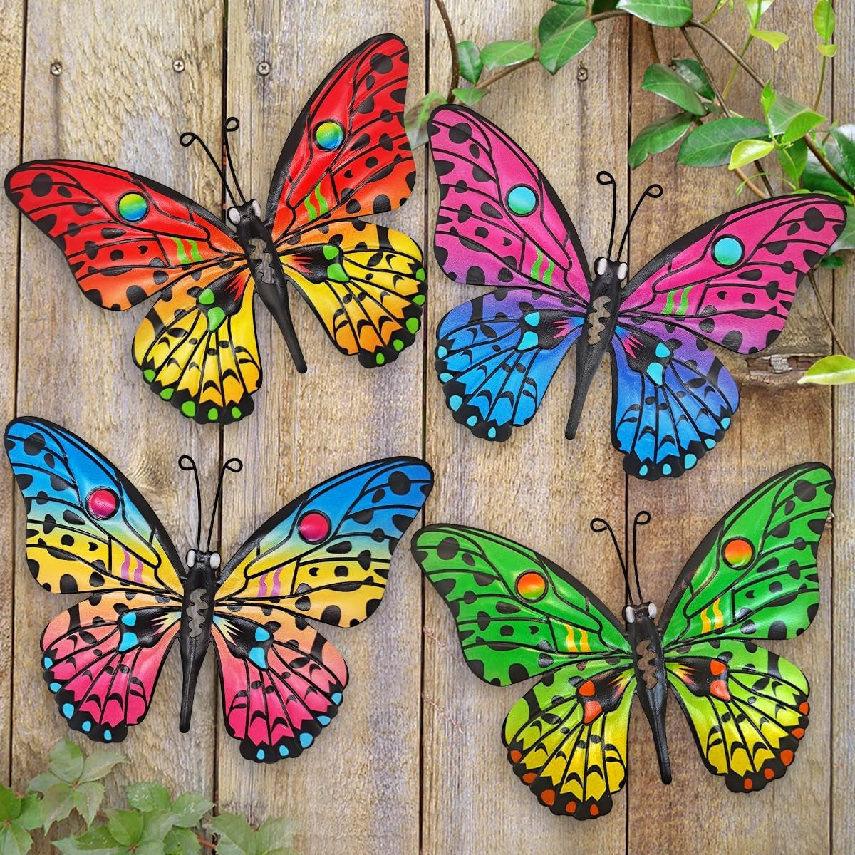 Metal Butterfly Wall Decor - 9.6" Outdoor Fence Wall Art Decor, Hanging Decoration for Garden Yard Living Room Bedroom Patio Balcony(4 Pack)