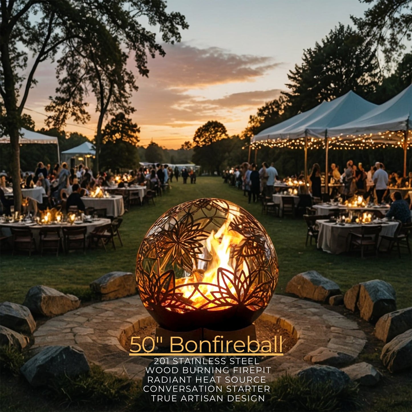  50" Lotus Bonfire Ball Stainless Steel Fire Pit