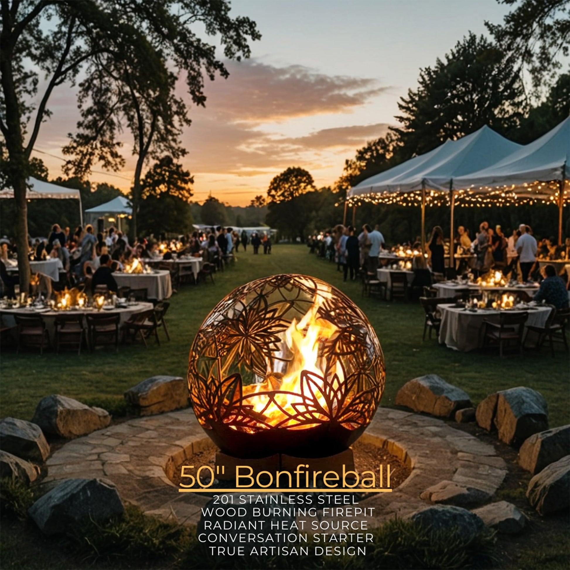  50" Lotus Bonfire Ball Stainless Steel Fire Pit
