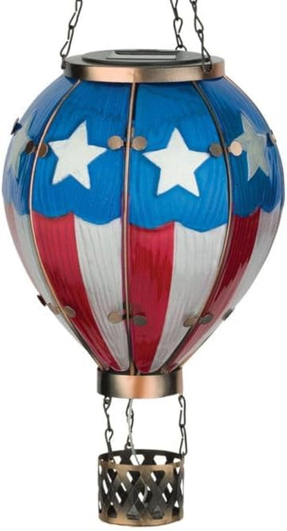 Hot Air Balloon Solar Lantern – Hanging Solar-Powered LED Lights, Waterproof Portable Decorative Outdoor Lamp Made of Metal & Glass for Garden, Patios & Pathway – Americana (X-Large)
