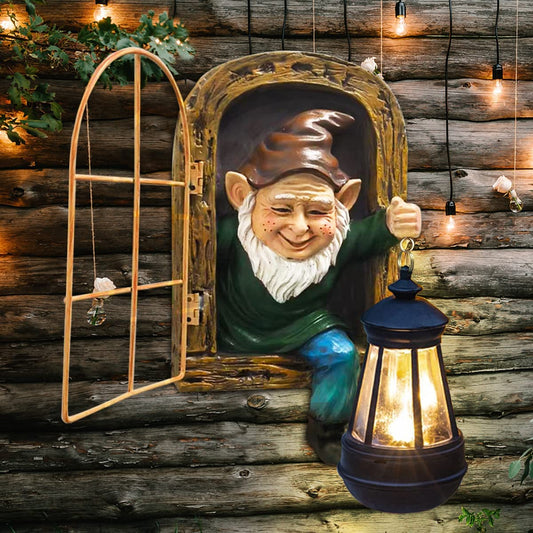 Whimsical Fairy Garden Gnomes with Solar Lights-10 Elf Out the Door Tree Hugger Garden Statues-Outdoor&Yard Decor-Tree Face Sculpture,Ideal Gnomes Gifts - Yard Art for Patio,Fence,Wall