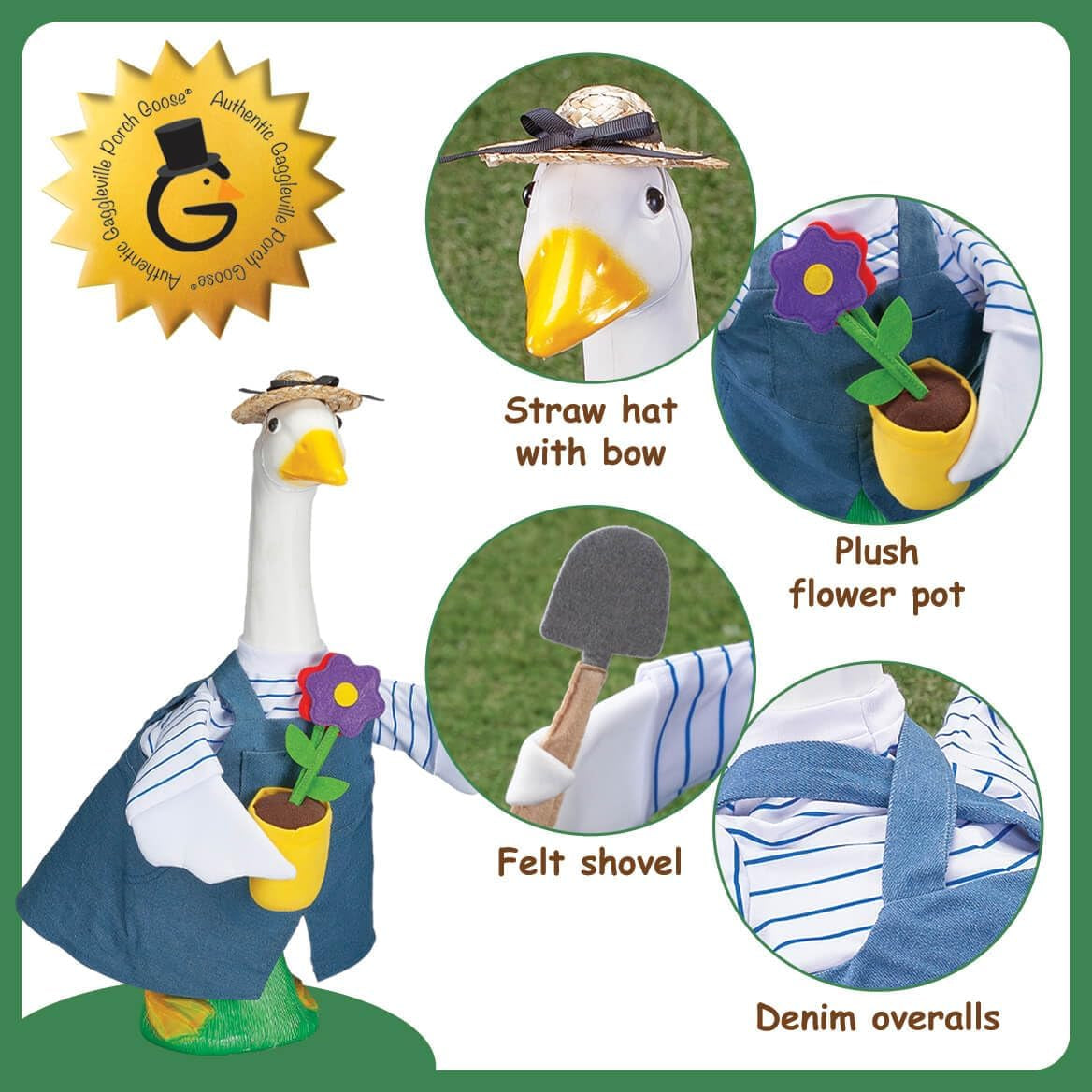 Gaggleville Gardener Goose Outfit, Fits Large 23" H Statue