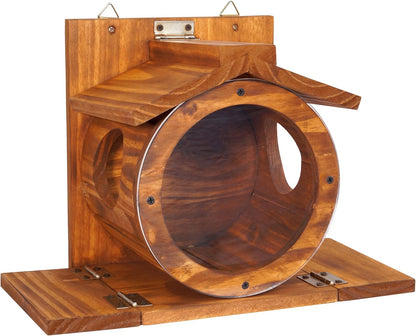 Wood Squirrel Feeder, Squirrel Feeders for outside Winter, Wooden Chipmunk Feeder for Corn, Peanuts, Durable Box Easy to Fill with the Roof Can Be Opened