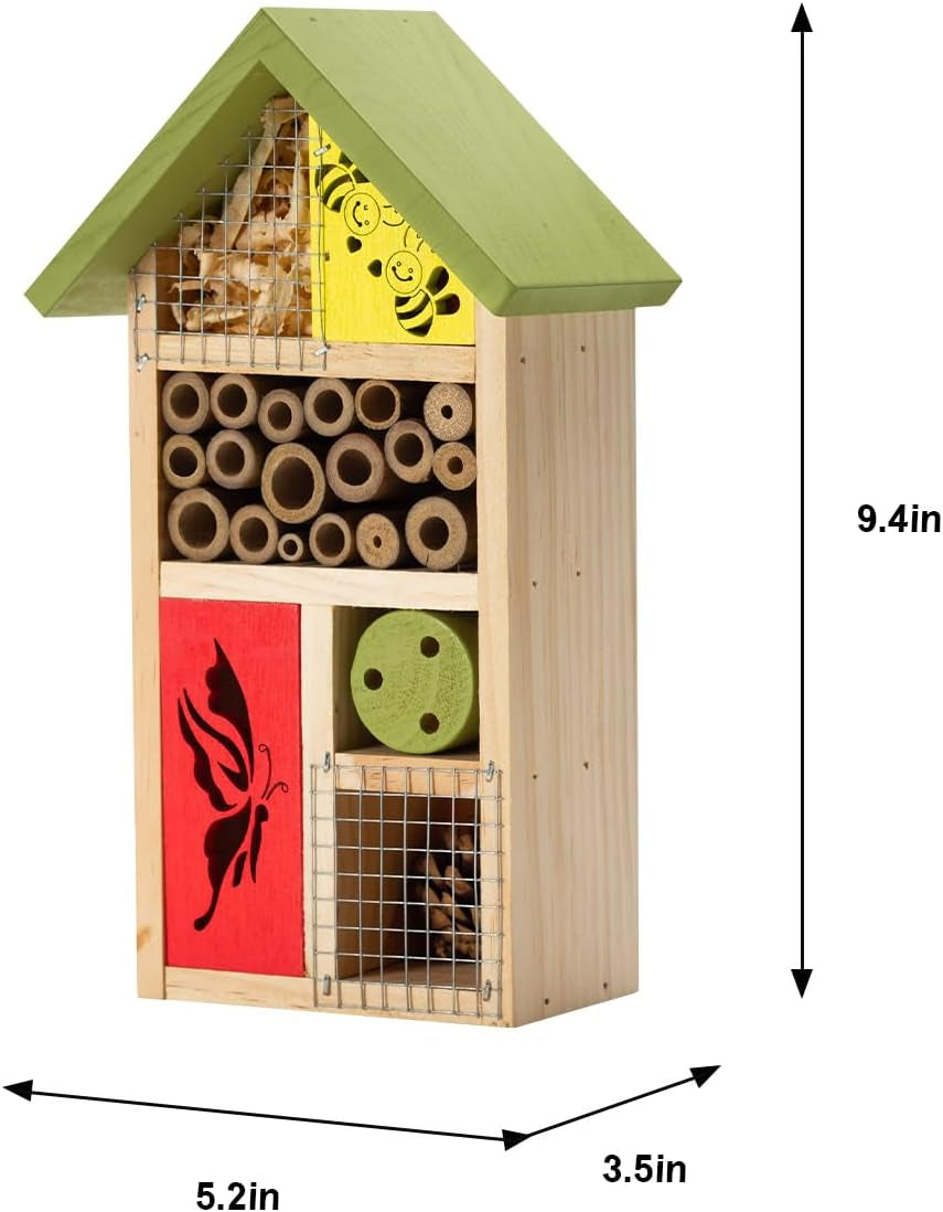 Premium Bug Hotel Kit Cedar Wood Insect Hotel Insect House - Backyard Bee House, Nesting Habitat Shelters, Garden Shelter for Bees, Butterflies, Bugs,Heavy Duty Thickness Colorful