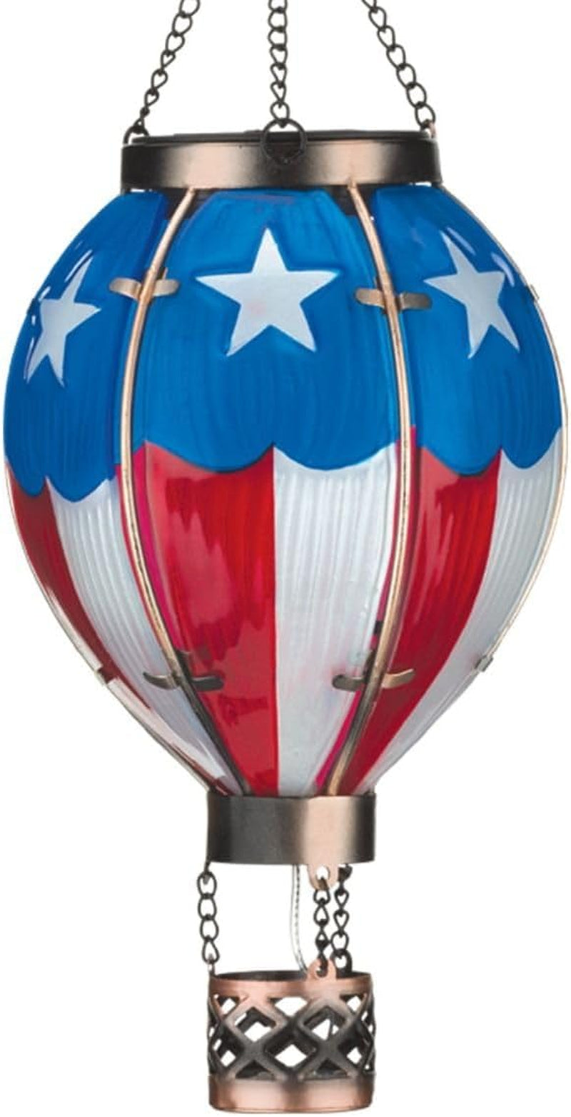 Hot Air Balloon Solar Lantern – Hanging Solar-Powered LED Lights, Waterproof Portable Decorative Outdoor Lamp Made of Metal & Glass for Garden, Patios & Pathway – Americana (X-Large)