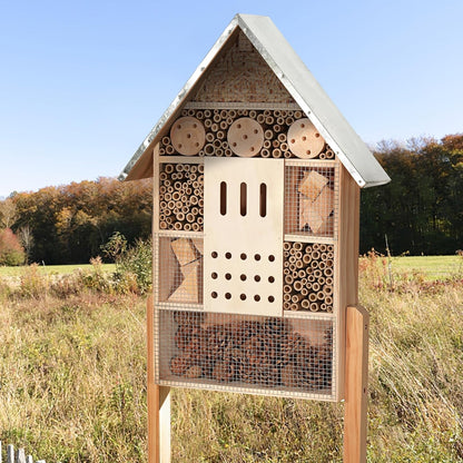 Extra Large Wooden Insect House with Stakes,Wood Mason Bee Butterfly House,Insect Hotel,An Outdoor Bamboo Habitat for Ladybugs Live,Bee Box,Butterfly Habitat for Garden and Yard,30" H X15 W