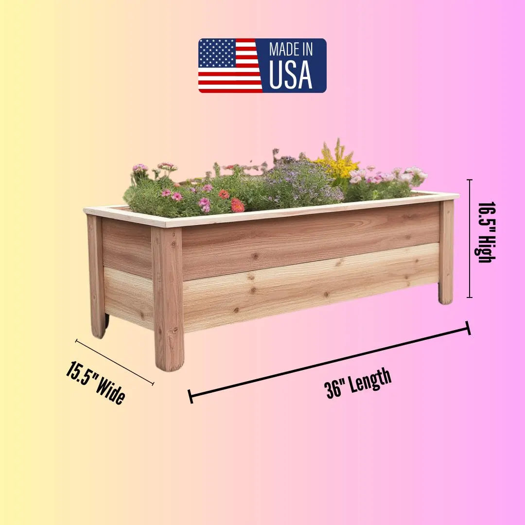Handmade Heavy Duty Rectangular Raised Outdoor Cedar Wood Garden Planter Box with Legs, Farmhouse Flowers, Vegetables 60" 52" 46" 36" 24"6佛G