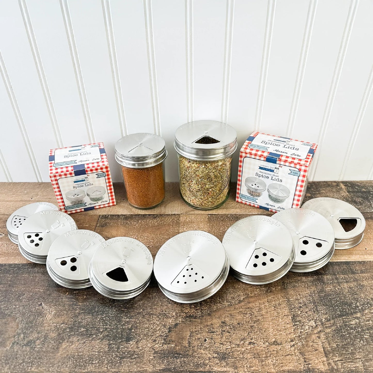 Spice Shaker Stainless Steel Lids for Mason Jars 4 Pack