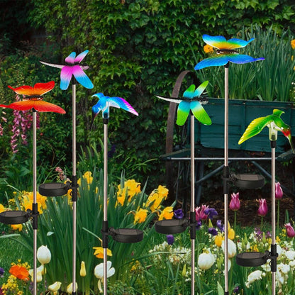 6 Pack Solar Garden Stake Lights Outdoor, Yard Figurine Stake Light, Flower Hummingbird Dragonfly Butterfly for Patio Yard Pathway Decoration (Garden)