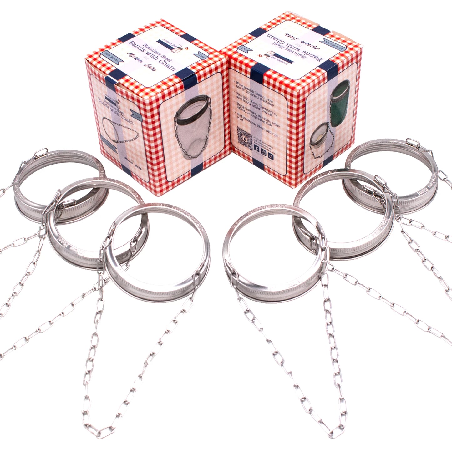 Stainless Steel Band with Chain Handle for Mason Jars 6 Pack