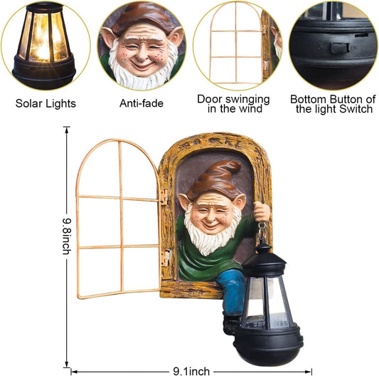 Whimsical Fairy Garden Gnomes with Solar Lights-10 Elf Out the Door Tree Hugger Garden Statues-Outdoor&Yard Decor-Tree Face Sculpture,Ideal Gnomes Gifts - Yard Art for Patio,Fence,Wall