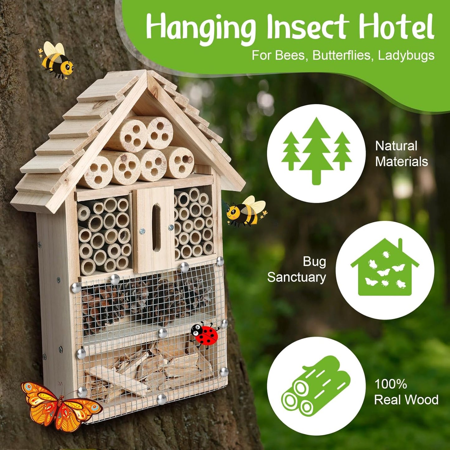 2 Set DIY Wooden Insect Hotel Kit Mason Bee House Bug Hotel Wood Craft for Building Bee, Butterfly Hous DIY Insect Hotels Nesting Habitat Shelters for Beneficial, 13.6 X 10.8 X 2.8 Inch(A)