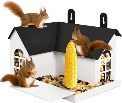 Squirrel Feeder for Hanging outside Tree，Mini Chipmunk Outdoors Squirrel Picnic Bench Feeders Table，Funny Metal House Boxes，Stronger than Wooden Structure