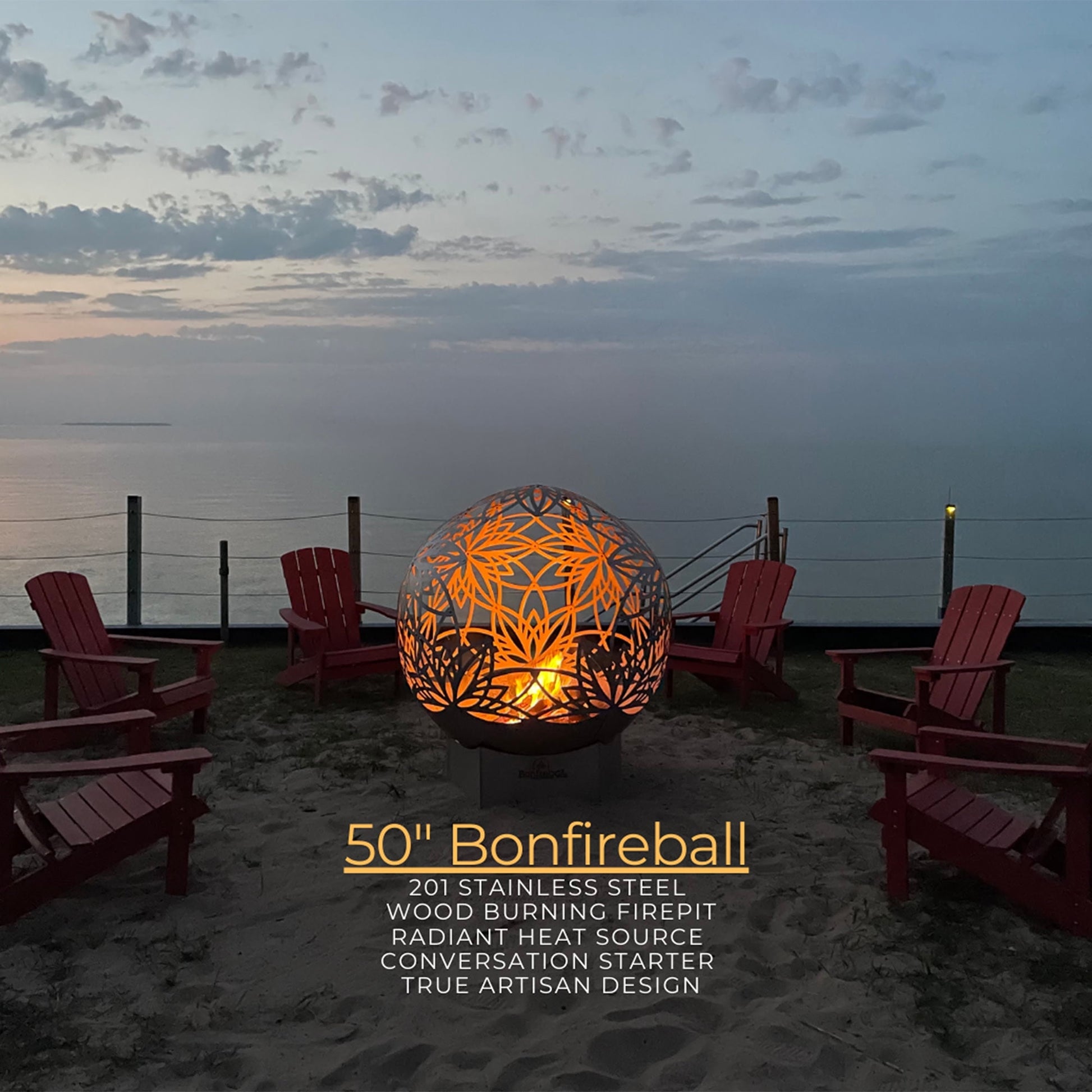  50" Lotus Bonfire Ball Stainless Steel Fire Pit
